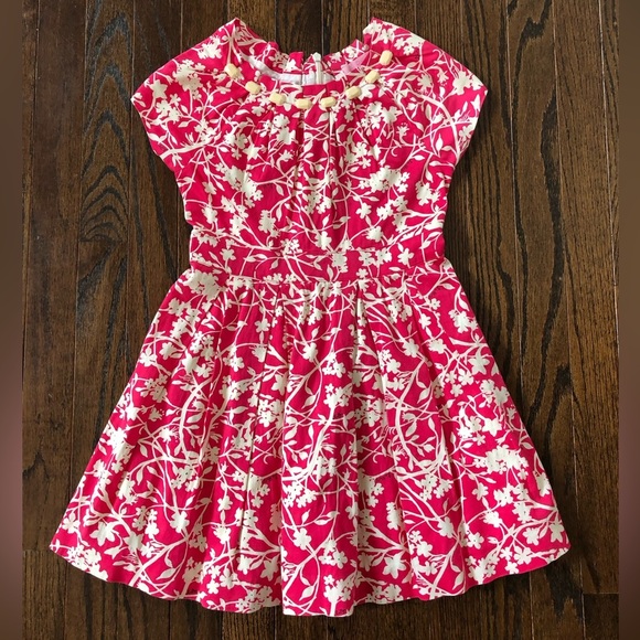 Lilly Pulitzer Other - Lilly Pulitzer Girls 5 Hot Pink/White A-Line Jeweled Collar Ruched Lined Dress